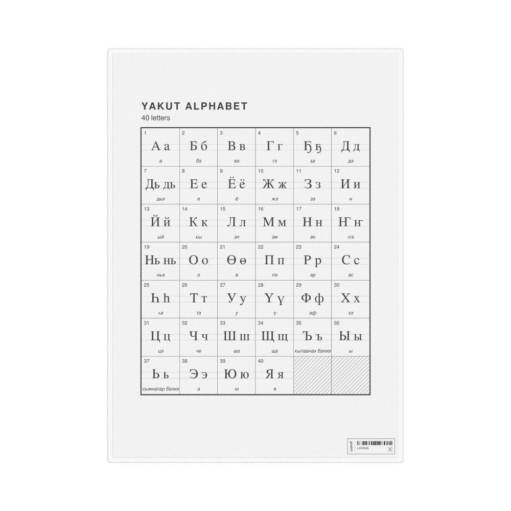 Leskoff Yakut Alphabet Chart, 8.3 x 11.7 in (21.0 x 29.7 cm, Desk Chart, Laminated), image 1 of 2