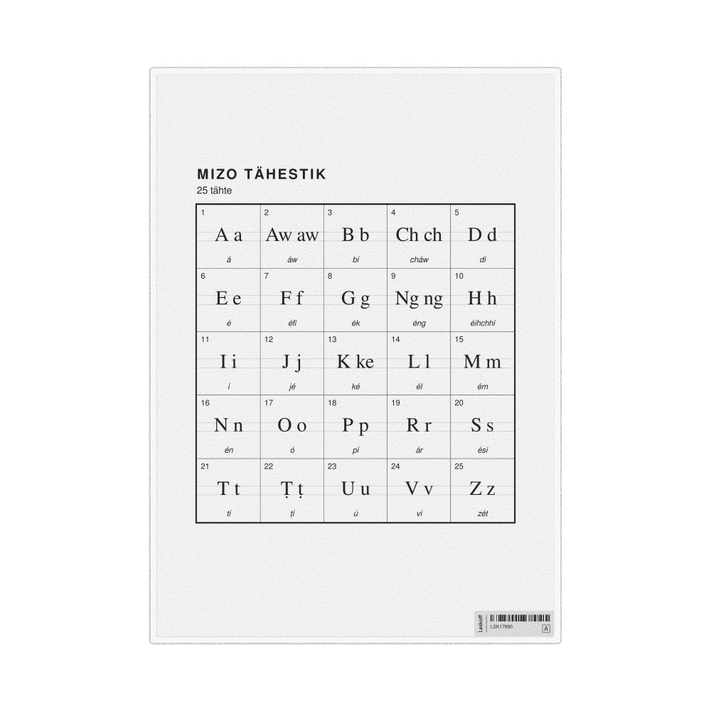 Leskoff Mizo Alphabet Chart, 8.3 x 11.7 in (21.0 x 29.7 cm, Desk Chart, Laminated), Estonian-Labeled, image 1 of 2