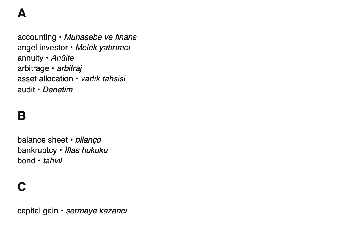 Finance terms in Turkish