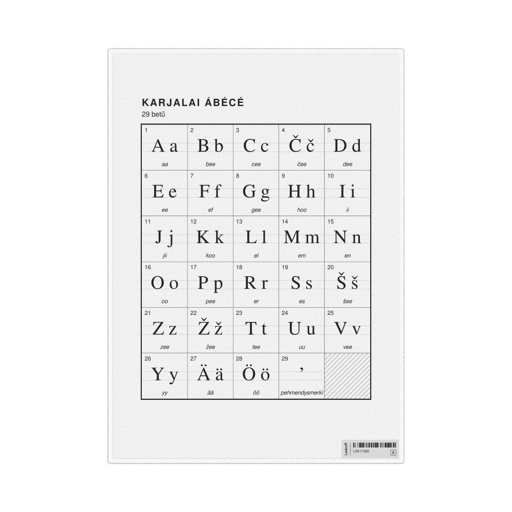 Leskoff Karelian Alphabet Chart, 8.3 x 11.7 in (21.0 x 29.7 cm, Desk Chart, Laminated), Hungarian-Labeled, image 1 of 2
