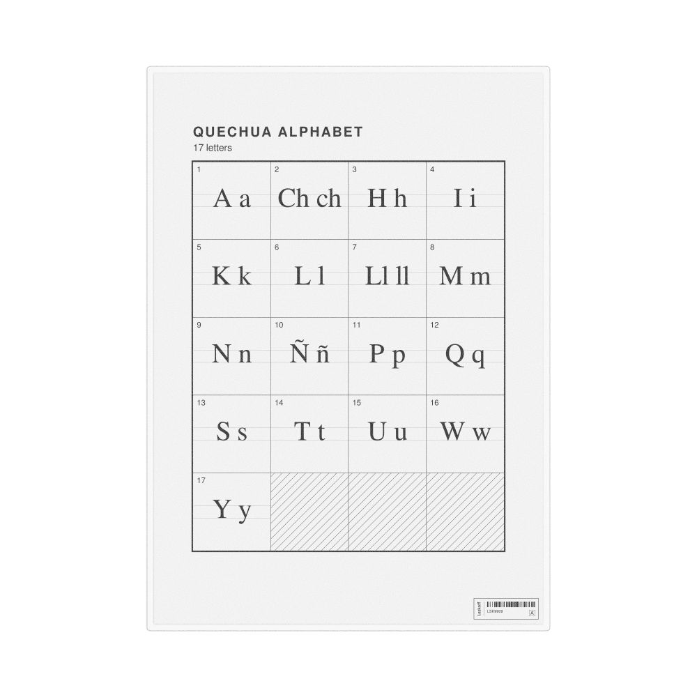 Leskoff Quechua Alphabet Chart, 8.3 x 11.7 in (21.0 x 29.7 cm, Desk Chart, Laminated), image 1 of 2