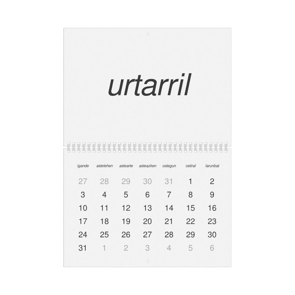Leskoff 2027 Wall Calendar, Basque-Labeled, Sunday-Start Layout, Wire-Bound, 11.7 x 8.3 in (29.7 x 21.0 cm), image 1 of 1