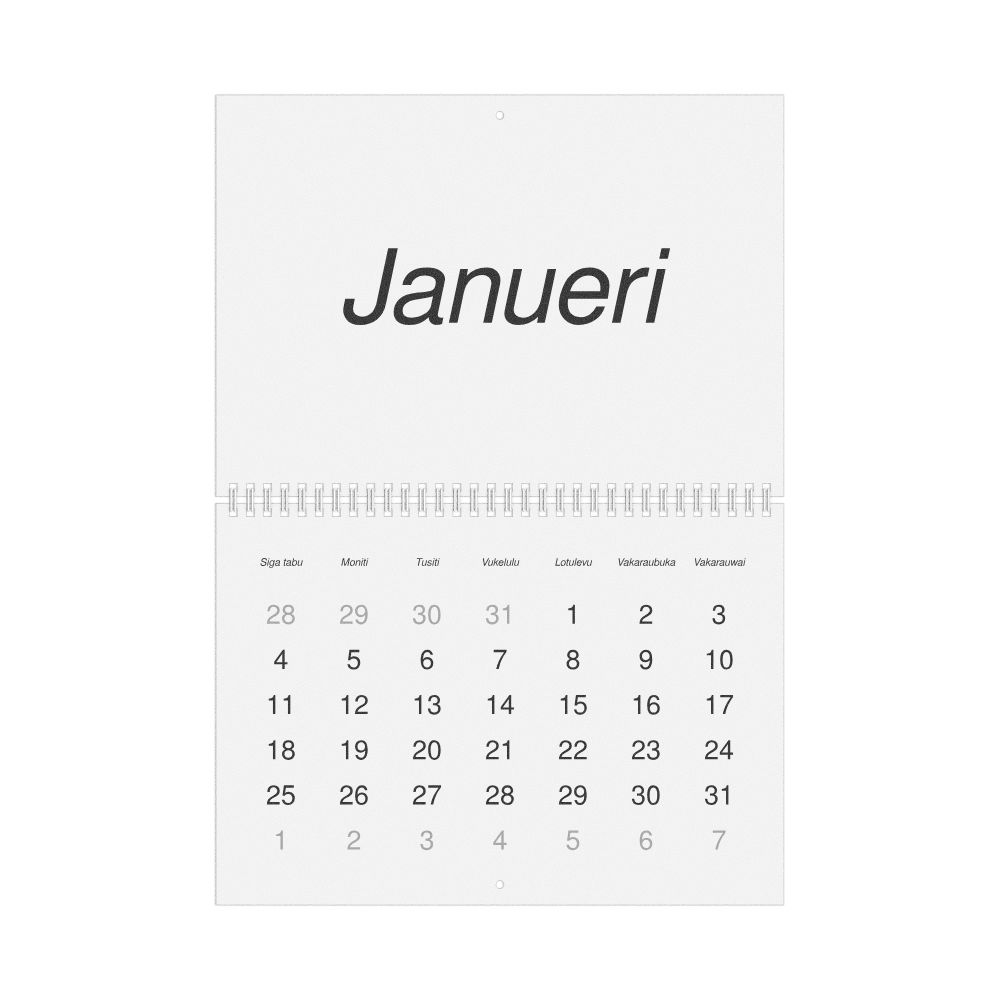 Leskoff 2026 Wall Calendar, Fijian-Labeled, Sunday-Start Layout, Wire-Bound, 11.7 x 8.3 in (29.7 x 21.0 cm), image 1 of 1