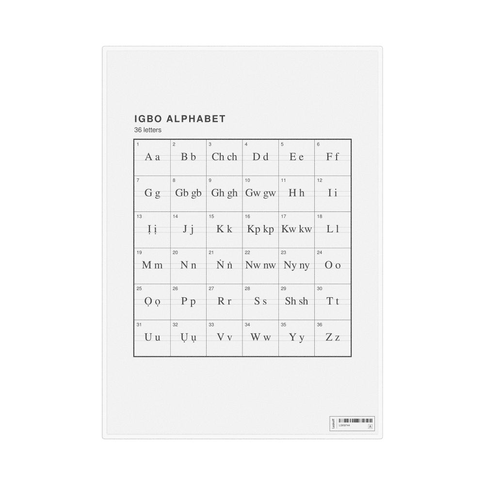Leskoff Igbo Alphabet Chart, 8.3 x 11.7 in (21.0 x 29.7 cm, Desk Chart, Laminated), image 1 of 2