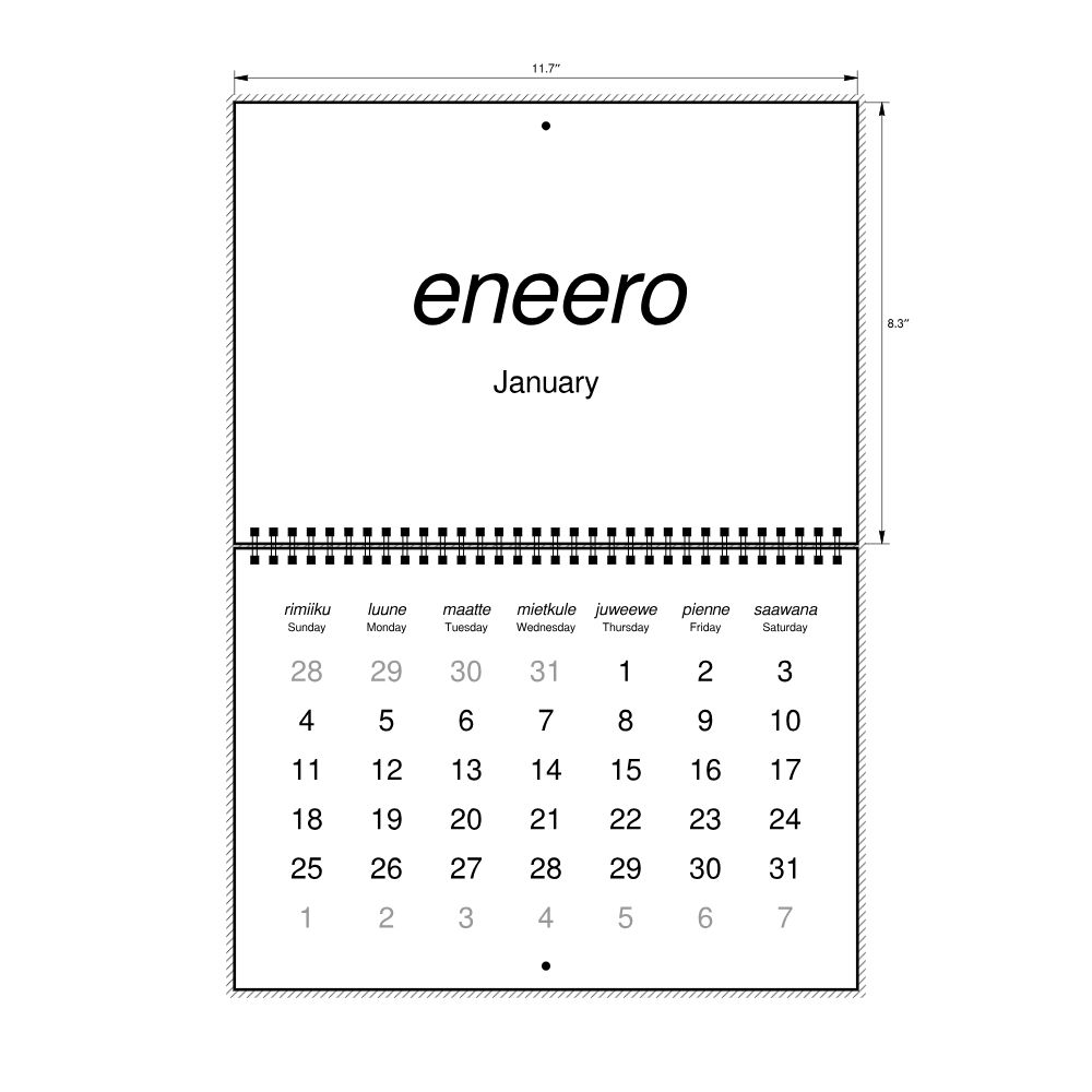 Leskoff 2026 Wall Calendar, Wayuu/English-Labeled, Sunday-Start Layout, Wire-Bound, 11.7 x 8.3 in (29.7 x 21.0 cm), image 2 of 2
