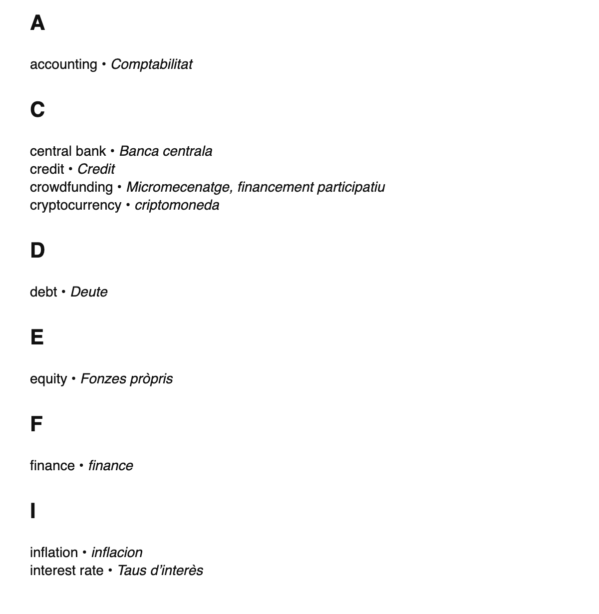 Finance terms in Occitan