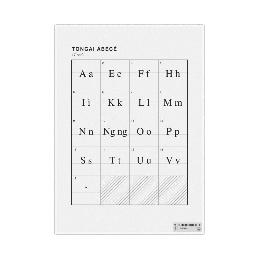 Leskoff Tongan Alphabet Chart, 8.3 x 11.7 in (21.0 x 29.7 cm, Desk Chart, Laminated), Hungarian-Labeled, image 1 of 2