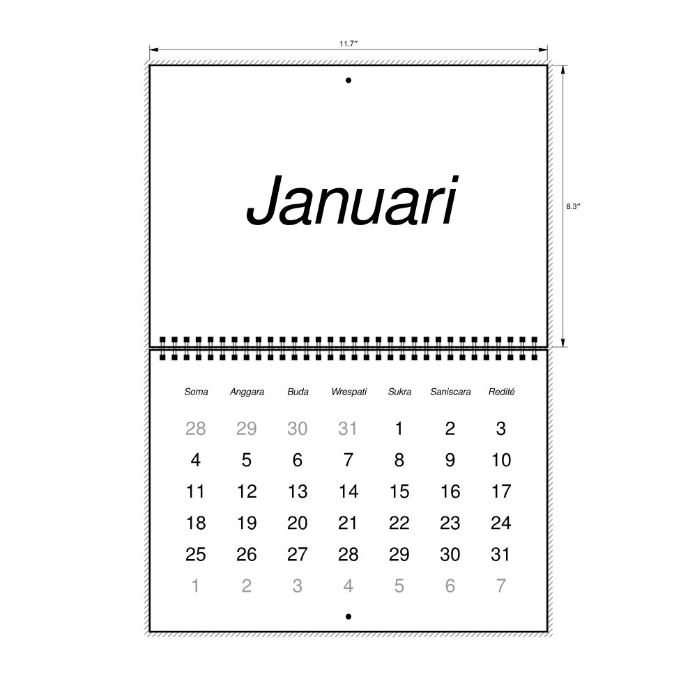 Leskoff 2027 Wall Calendar, Balinese-Labeled, Monday-Start Layout, Wire-Bound, 11.7 x 8.3 in (29.7 x 21.0 cm), image 2 of 2