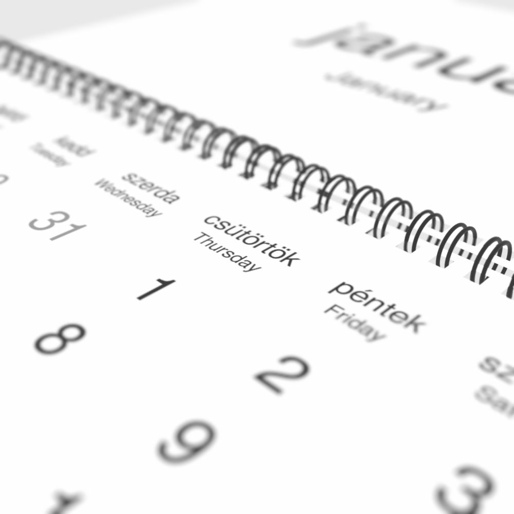 Leskoff 2026 Wall Calendar, Hungarian/English-Labeled, Sunday-Start Layout, Wire-Bound, 11.7 x 8.3 in (29.7 x 21.0 cm), image 1 of 2