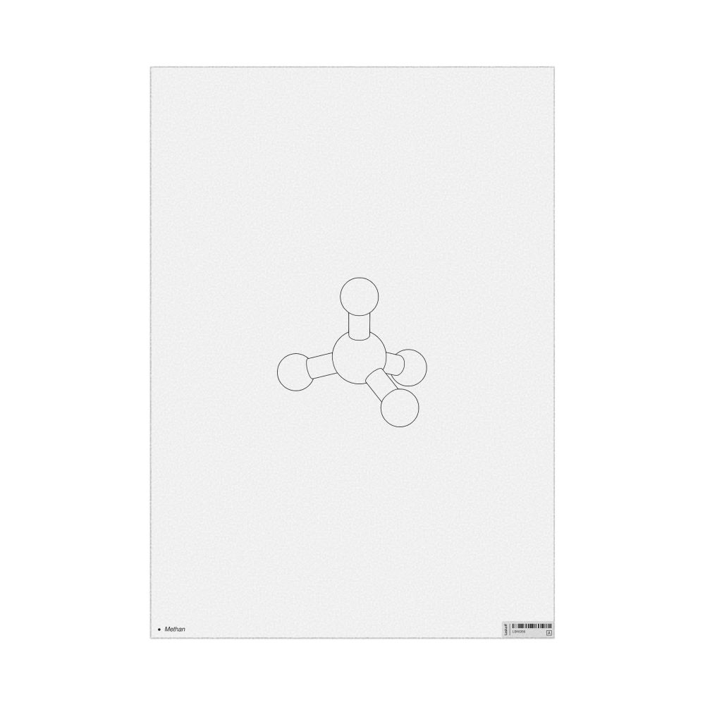 Leskoff Methane Molecule Poster, Ball-and-Stick Model, Stylized, German-Labeled, image 1 of 1