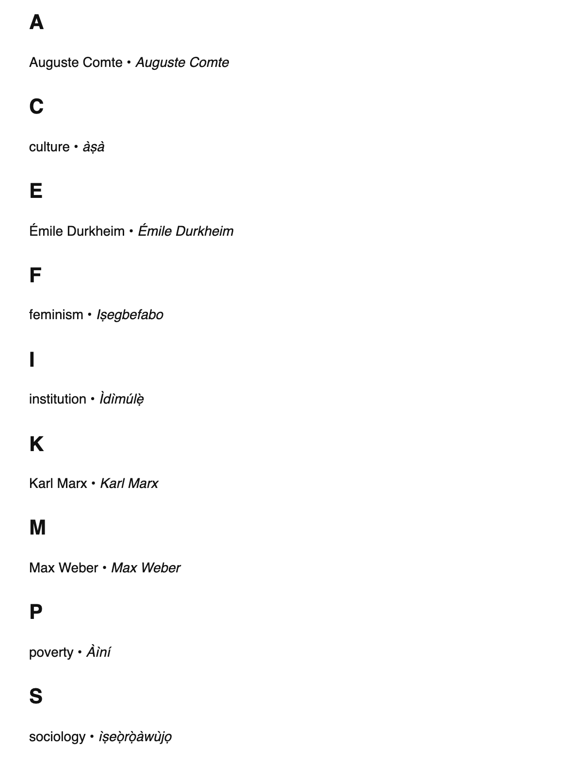 Sociology terms in Yoruba