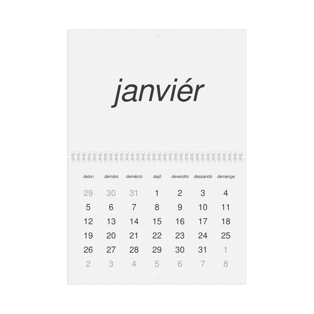 Leskoff 2026 Wall Calendar, Franco-Provençal-Labeled, Monday-Start Layout, Wire-Bound, 11.7 x 8.3 in (29.7 x 21.0 cm), image 1 of 1