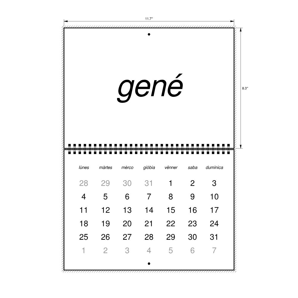 Leskoff 2027 Wall Calendar, Piedmontese-Labeled, Monday-Start Layout, Wire-Bound, 11.7 x 8.3 in (29.7 x 21.0 cm), image 2 of 2