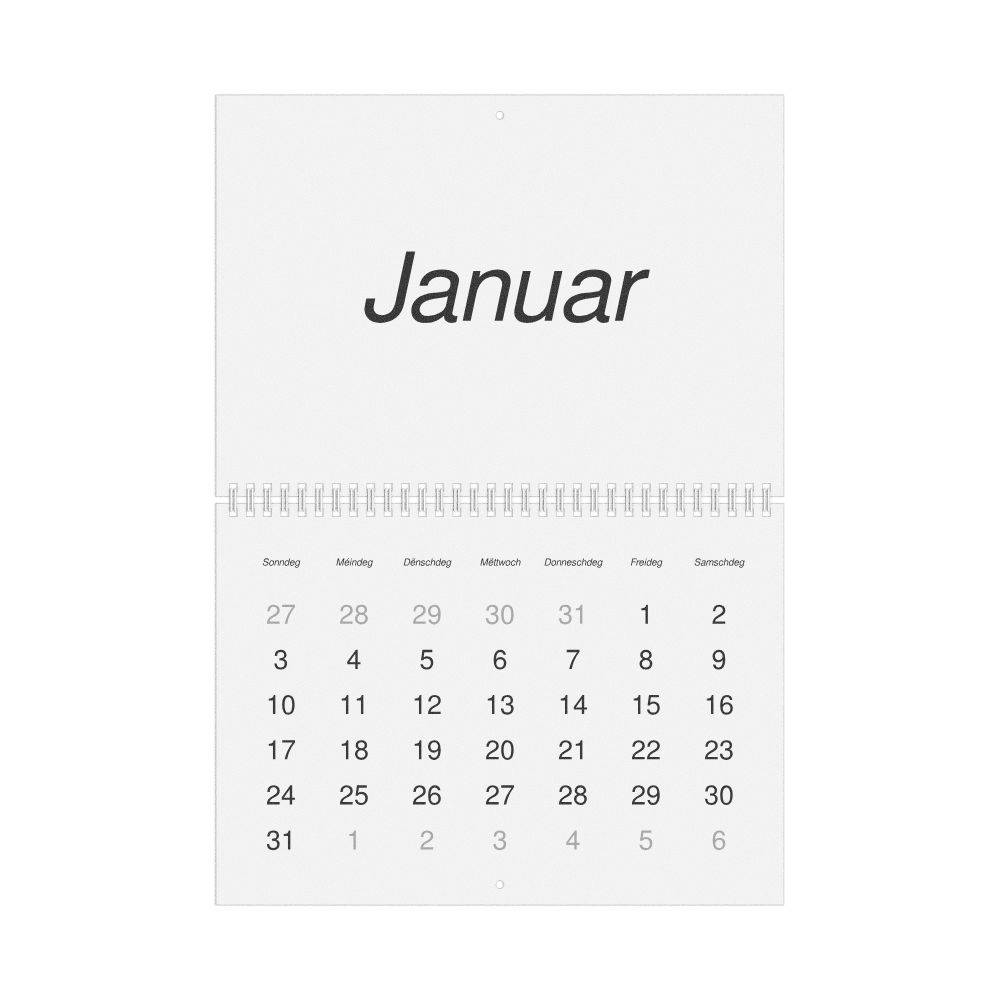 Leskoff 2027 Wall Calendar, Luxembourgish-Labeled, Sunday-Start Layout, Wire-Bound, 11.7 x 8.3 in (29.7 x 21.0 cm), image 1 of 1