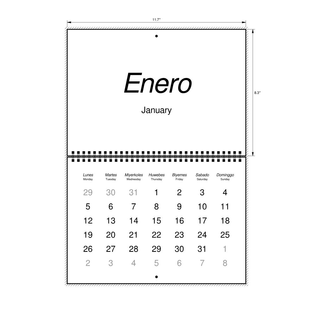 Leskoff 2026 Wall Calendar, Waray/English-Labeled, Monday-Start Layout, Wire-Bound, 11.7 x 8.3 in (29.7 x 21.0 cm), image 2 of 2