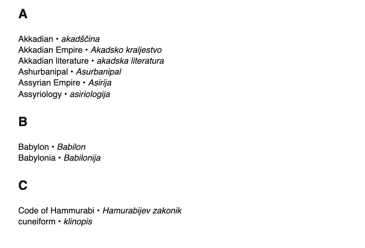 Assyriology terms in Slovene