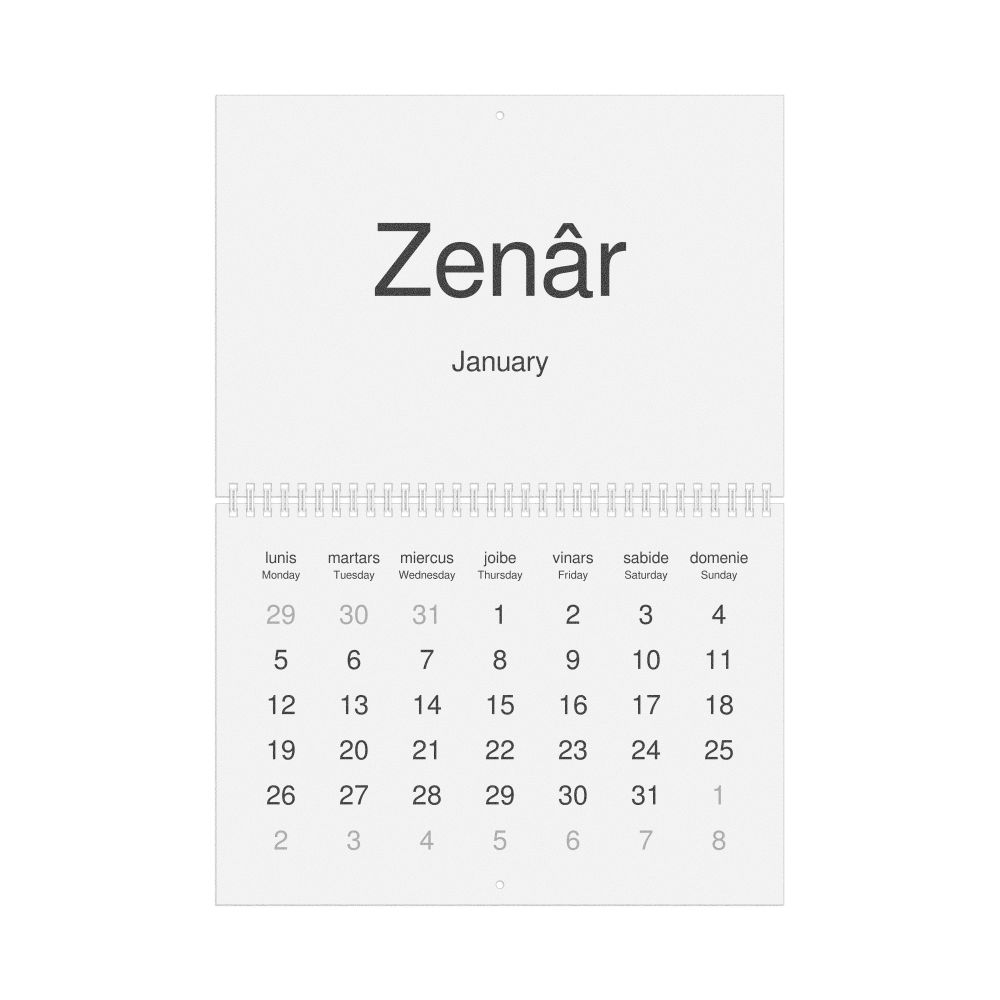 Leskoff 2026 Wall Calendar, Friulian/English-Labeled, Monday-Start Layout, Wire-Bound, 11.7 x 8.3 in (29.7 x 21.0 cm), image 1 of 1