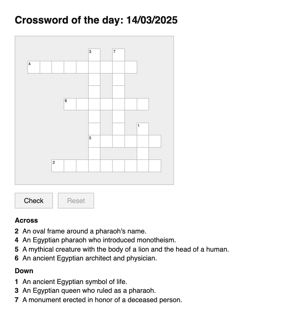 Egyptology Crossword