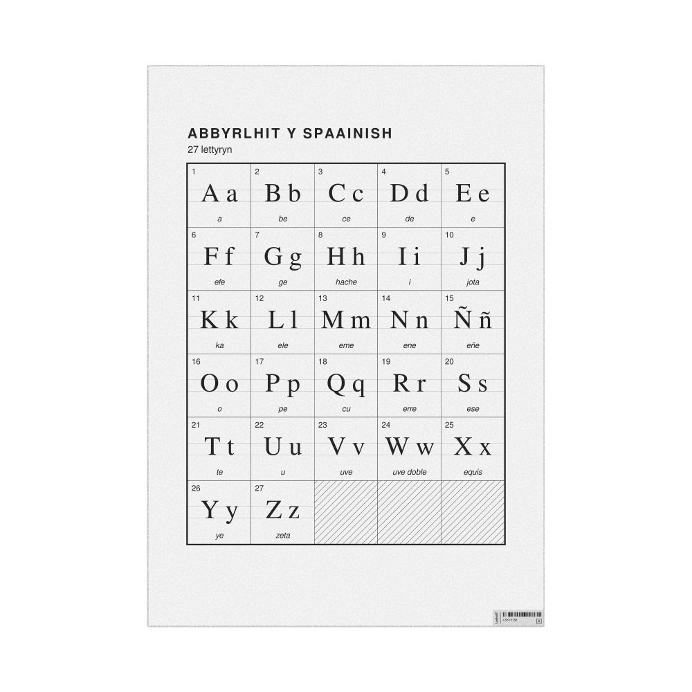 Leskoff Spanish Alphabet Chart, 23.4 x 33.1 in (59.4 x 84.1 cm, Poster / Wall Chart), Manx-Labeled, image 1 of 2