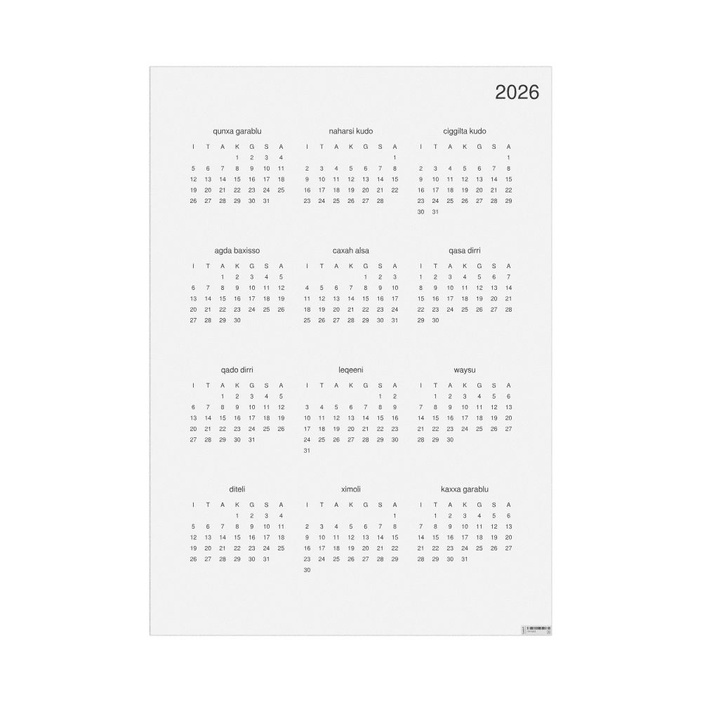 Leskoff 2026 Wall Calendar, Afar-Labeled, Monday-Start Layout, Poster / Wall Print, 23.4 x 33.1 in (59.4 x 84.1 cm), image 1 of 1