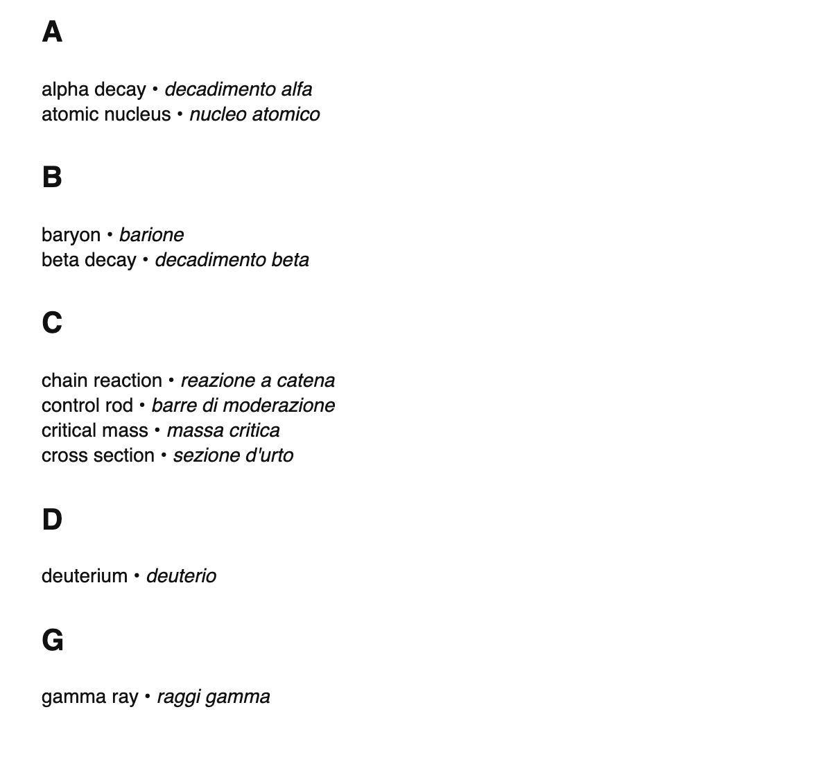 Nuclear physics terms in Italian