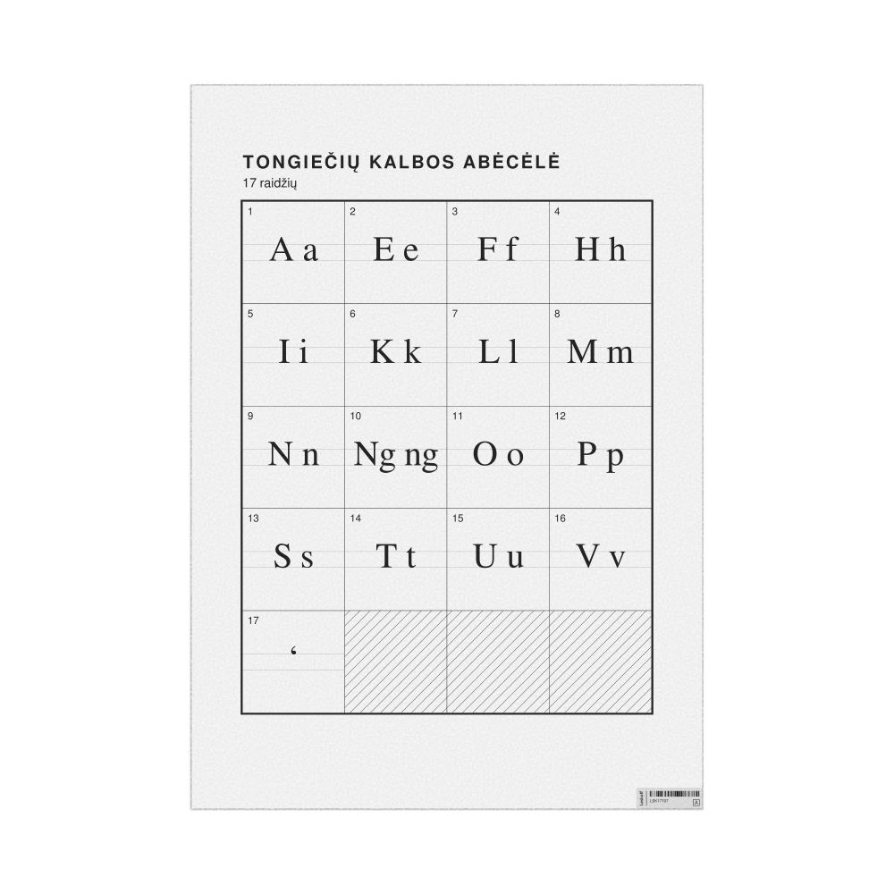 Leskoff Tongan Alphabet Chart, 23.4 x 33.1 in (59.4 x 84.1 cm, Poster / Wall Chart), Lithuanian-Labeled, image 1 of 2