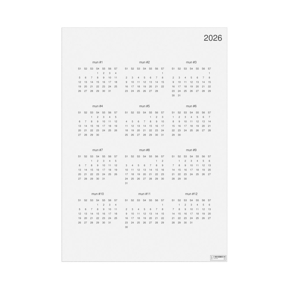 Leskoff 2026 Wall Calendar, Toki Pona-Labeled, Monday-Start Layout, Poster / Wall Print, 23.4 x 33.1 in (59.4 x 84.1 cm), image 1 of 1