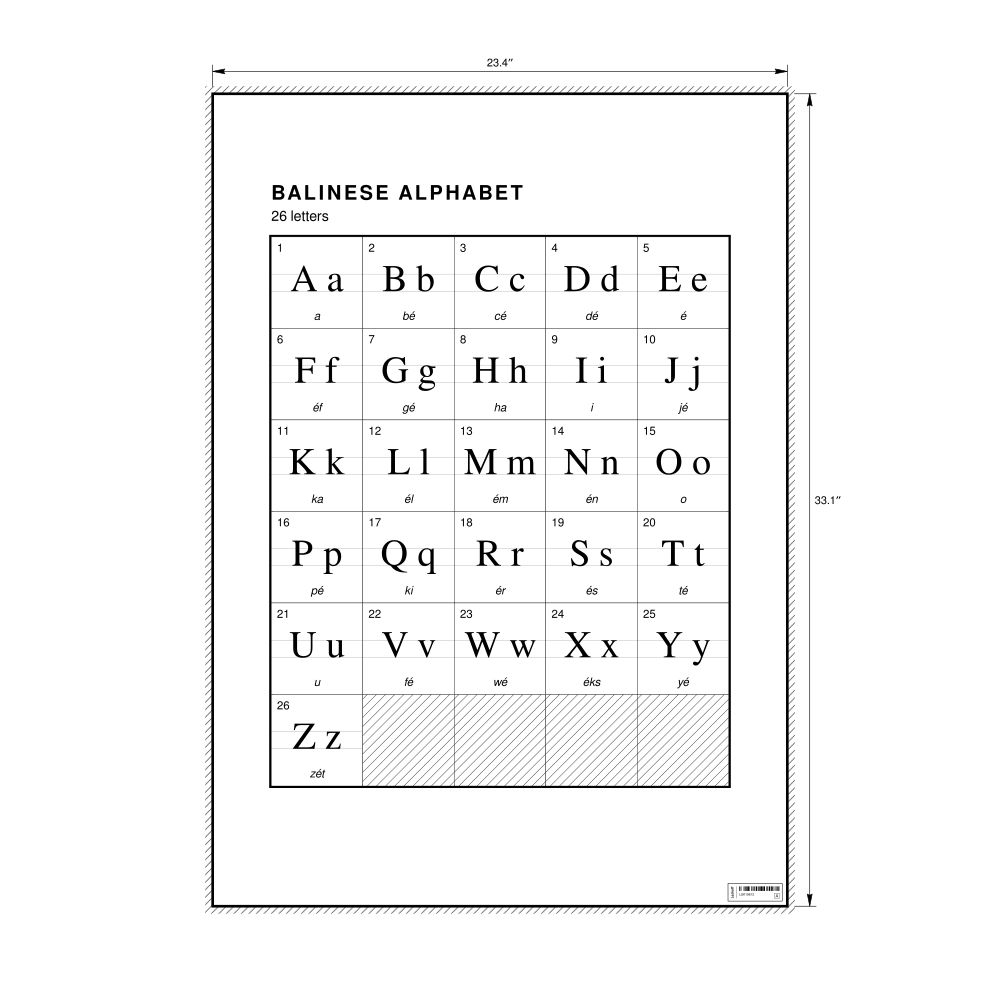 Leskoff Balinese Alphabet Chart, 23.4 x 33.1 in (59.4 x 84.1 cm, Poster / Wall Chart), image 1 of 2