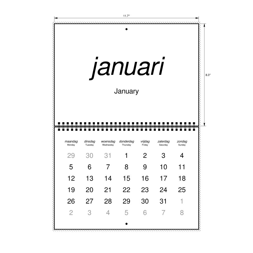 Leskoff 2026 Wall Calendar, Dutch/English-Labeled, Monday-Start Layout, Wire-Bound, 11.7 x 8.3 in (29.7 x 21.0 cm), image 2 of 2