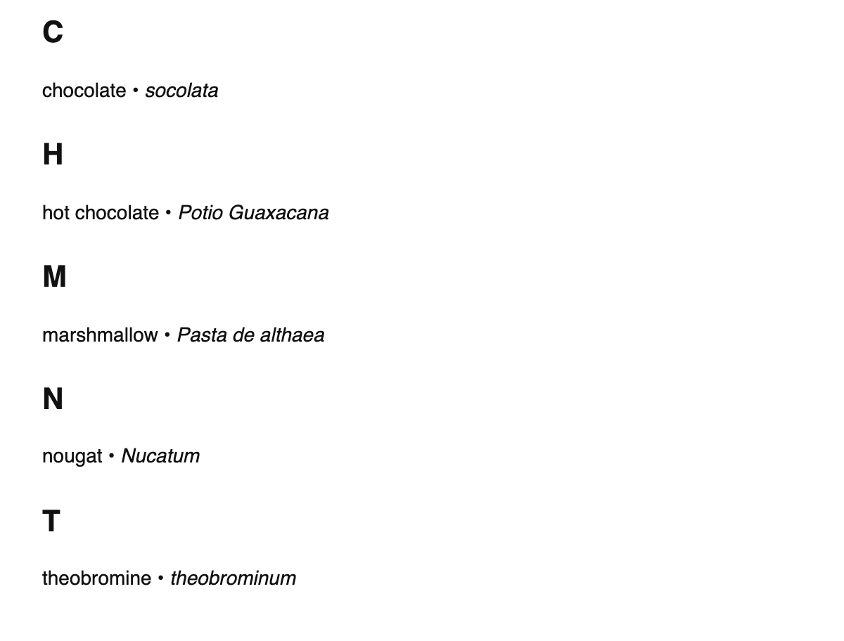 Chocolate terms in Latin