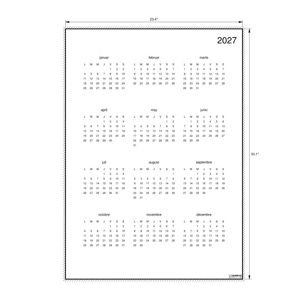Leskoff 2027 Wall Calendar, Interlingue-Labeled, Monday-Start Layout, Poster / Wall Print, 23.4 x 33.1 in (59.4 x 84.1 cm), image 2 of 2