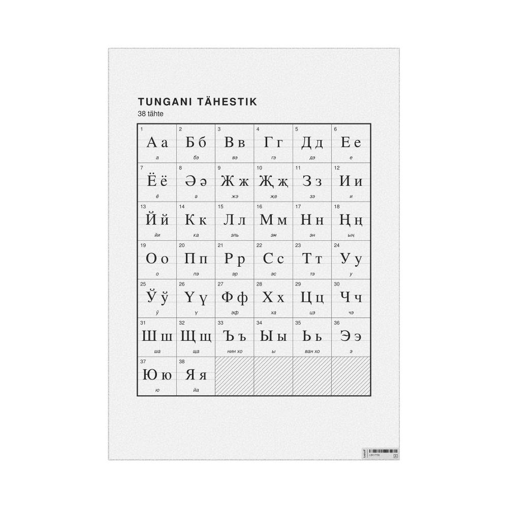 Leskoff Dungan Alphabet Chart, 23.4 x 33.1 in (59.4 x 84.1 cm, Poster / Wall Chart), Estonian-Labeled, image 1 of 2