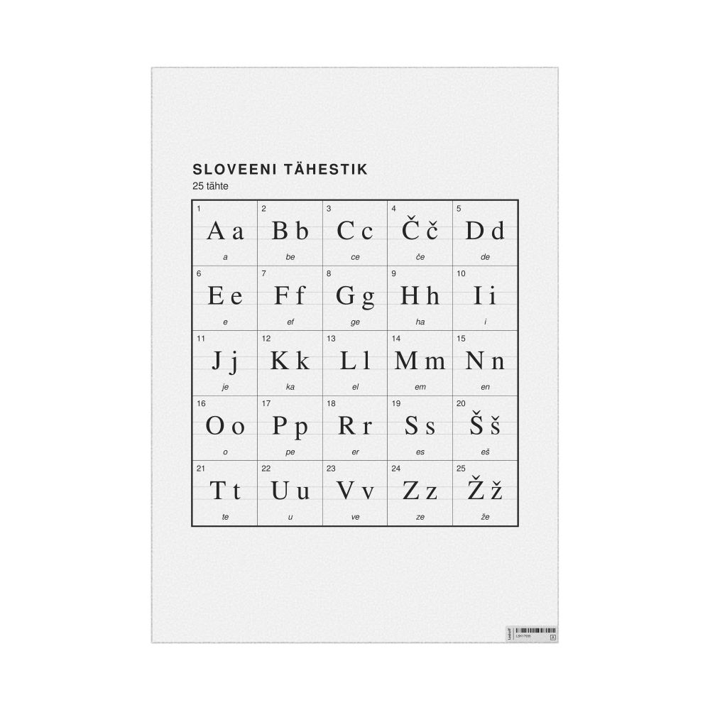 Leskoff Slovene Alphabet Chart, 23.4 x 33.1 in (59.4 x 84.1 cm, Poster / Wall Chart), Estonian-Labeled, image 1 of 2