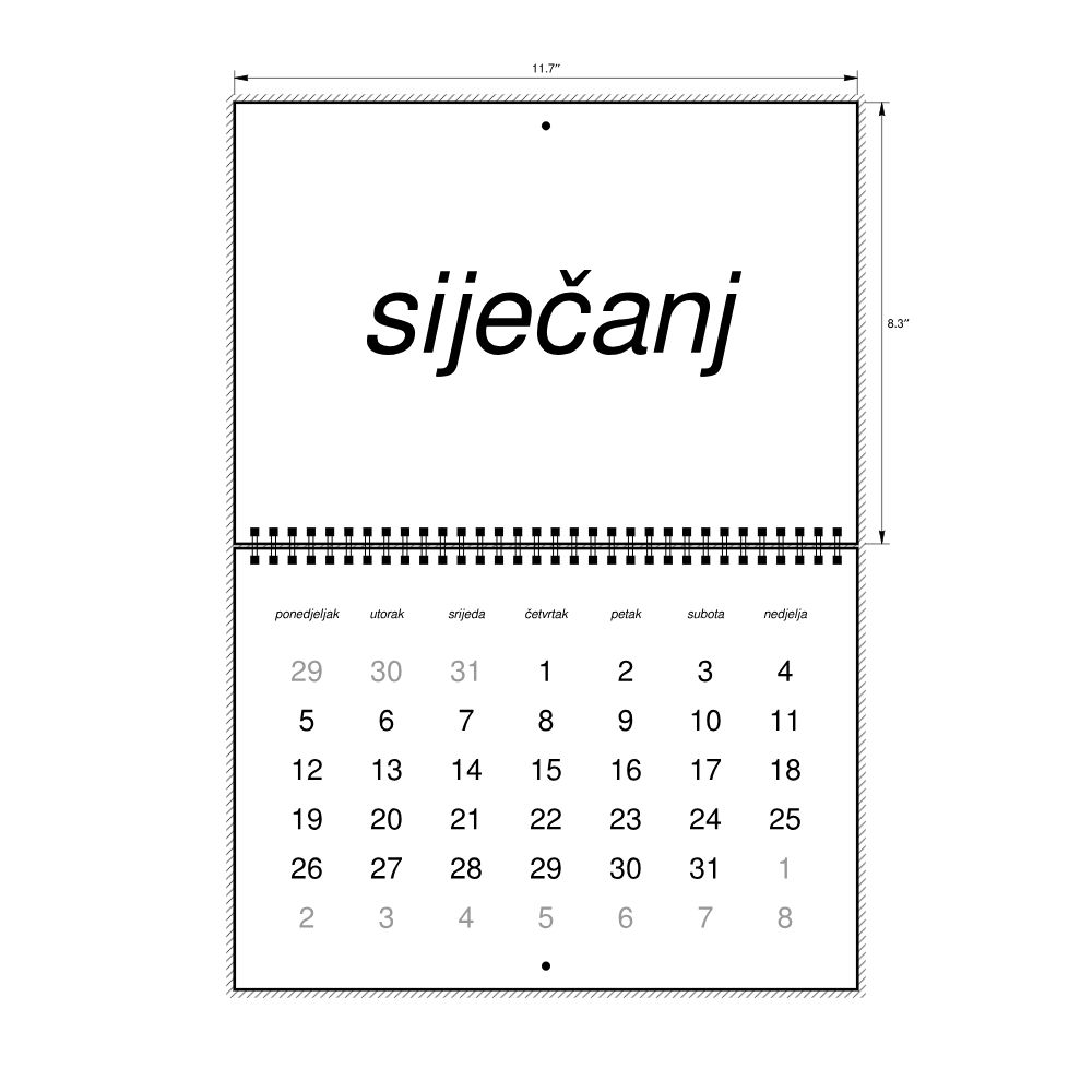 Leskoff 2026 Wall Calendar, Croatian-Labeled, Monday-Start Layout, Wire-Bound, 11.7 x 8.3 in (29.7 x 21.0 cm), image 2 of 2