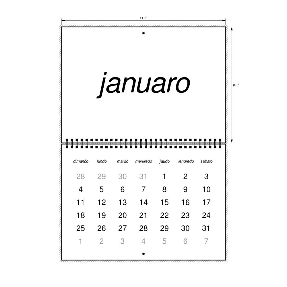 Leskoff 2026 Wall Calendar, Esperanto-Labeled, Sunday-Start Layout, Wire-Bound, 11.7 x 8.3 in (29.7 x 21.0 cm), image 2 of 2