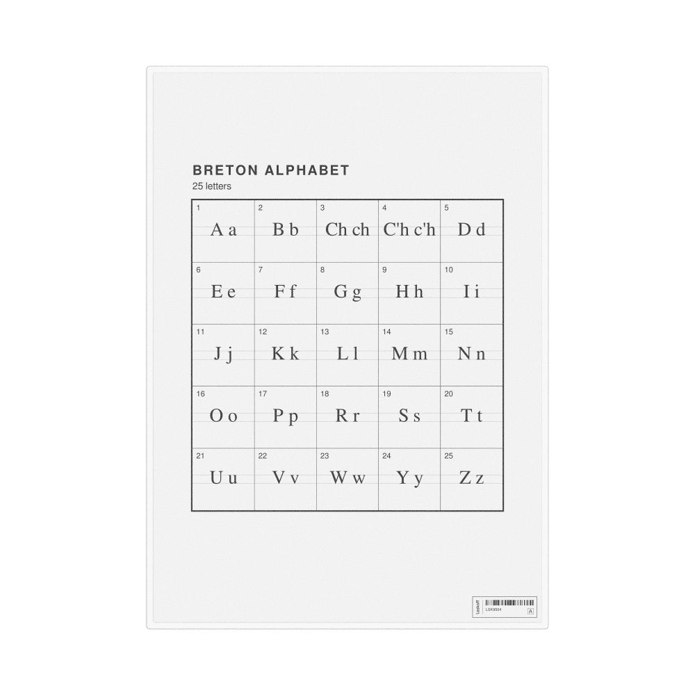 Leskoff Breton Alphabet Chart, 8.3 x 11.7 in (21.0 x 29.7 cm, Desk Chart, Laminated), image 1 of 2