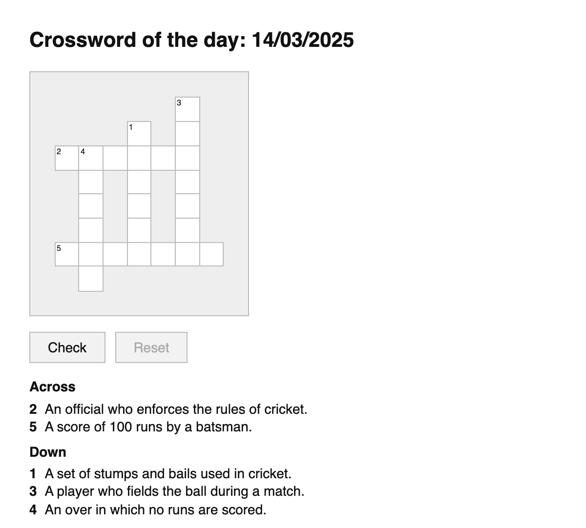 Cricket Crossword