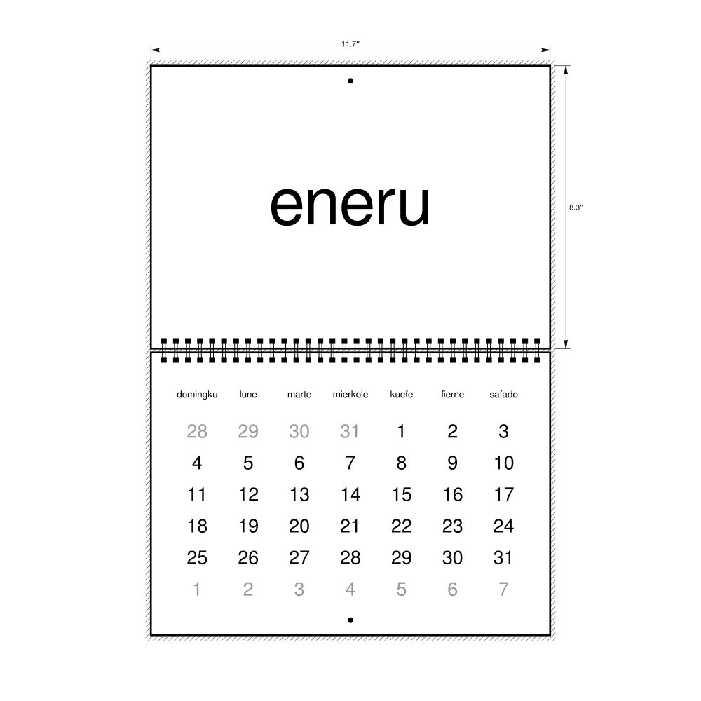 Leskoff 2026 Wall Calendar, Mapuche-Labeled, Sunday-Start Layout, Wire-Bound, 11.7 x 8.3 in (29.7 x 21.0 cm), image 1 of 1