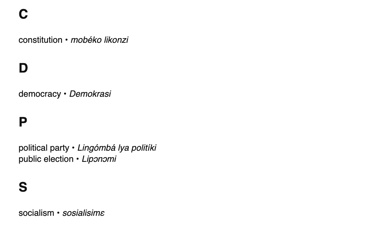 Political science terms in Lingala