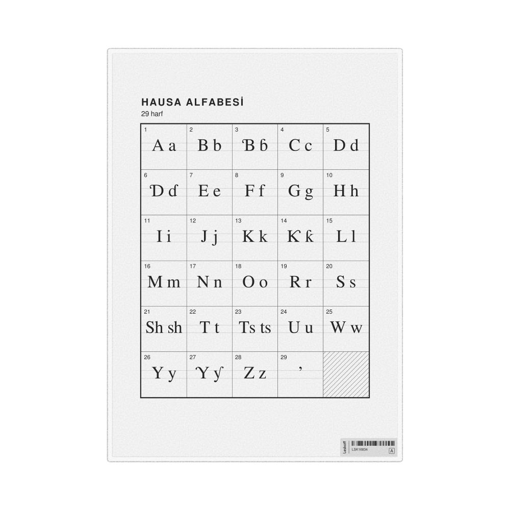 Leskoff Hausa Alphabet Chart, 8.3 x 11.7 in (21.0 x 29.7 cm, Desk Chart, Laminated), Turkish-Labeled, image 1 of 2