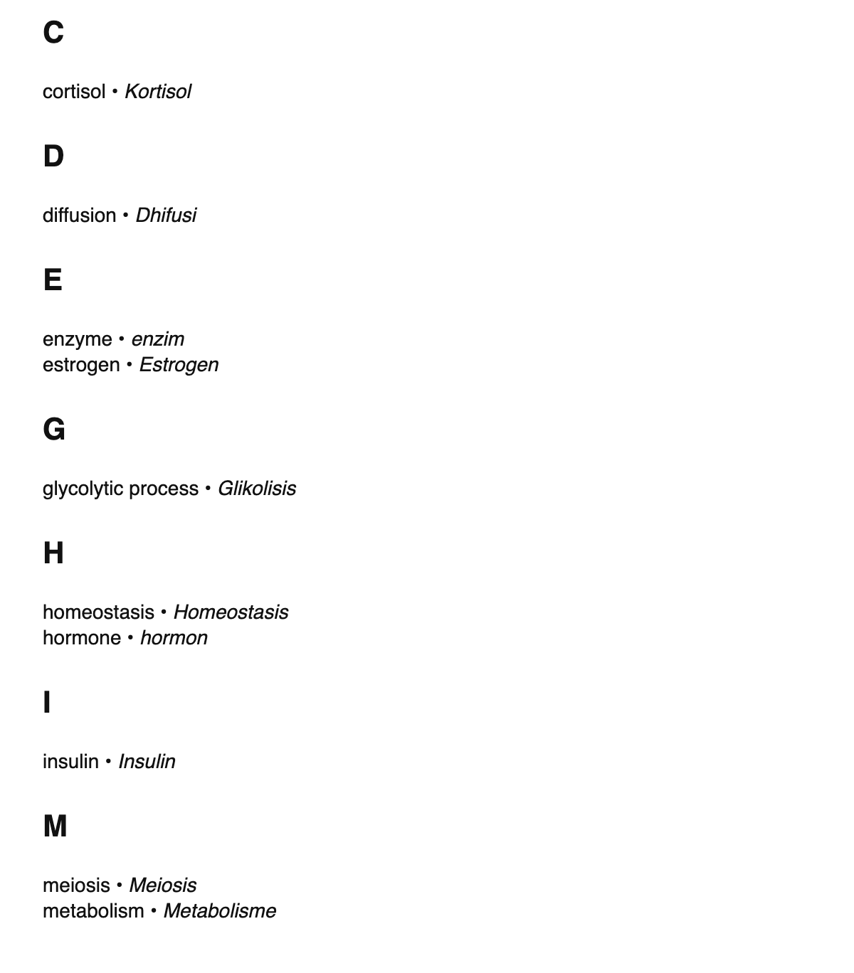 Physiology terms in Javanese
