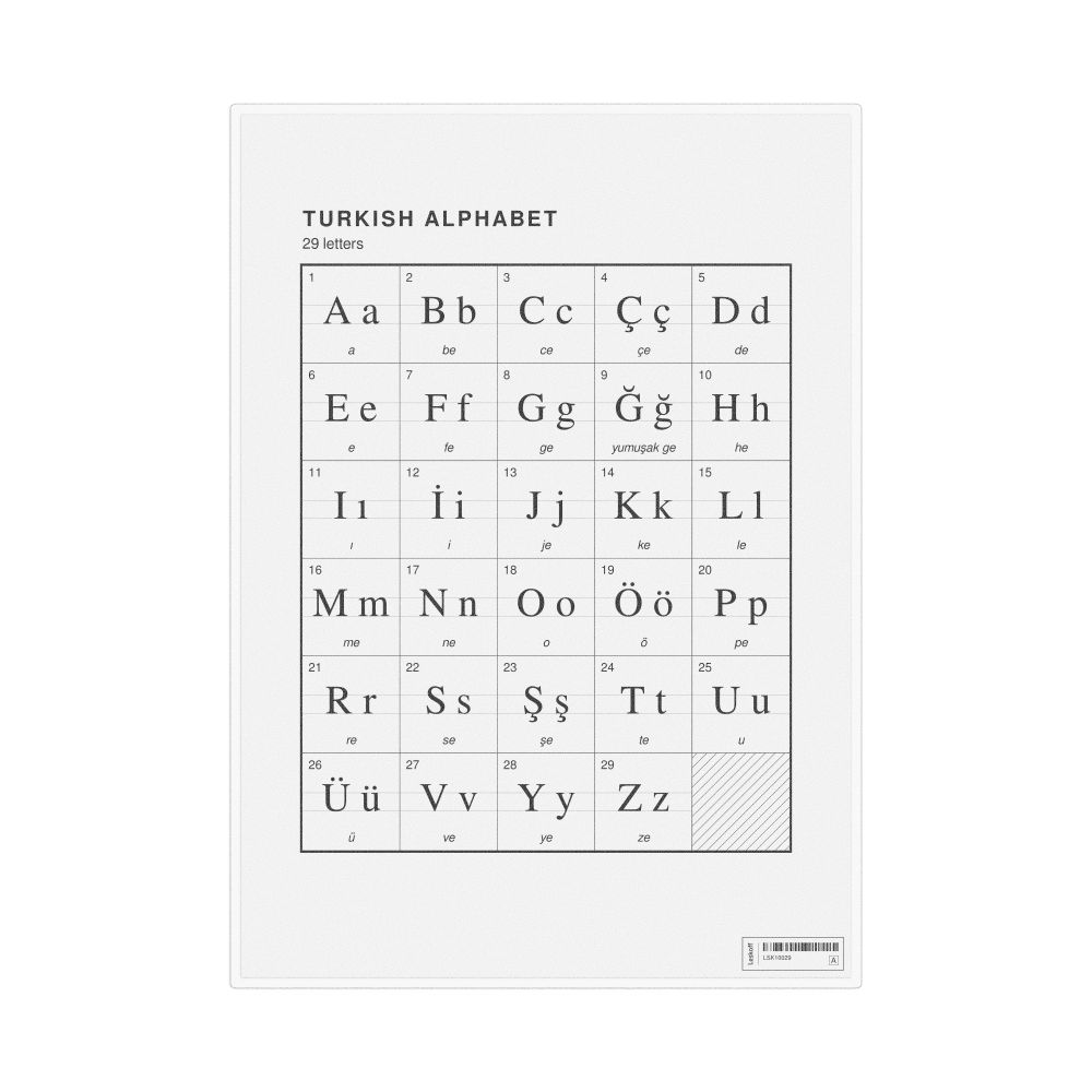 Leskoff Turkish Alphabet Chart, 8.3 x 11.7 in (21.0 x 29.7 cm, Desk Chart, Laminated), image 1 of 2