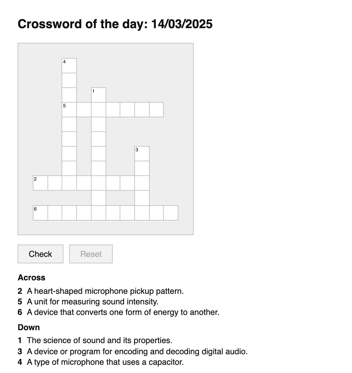 Audio Engineering Crossword