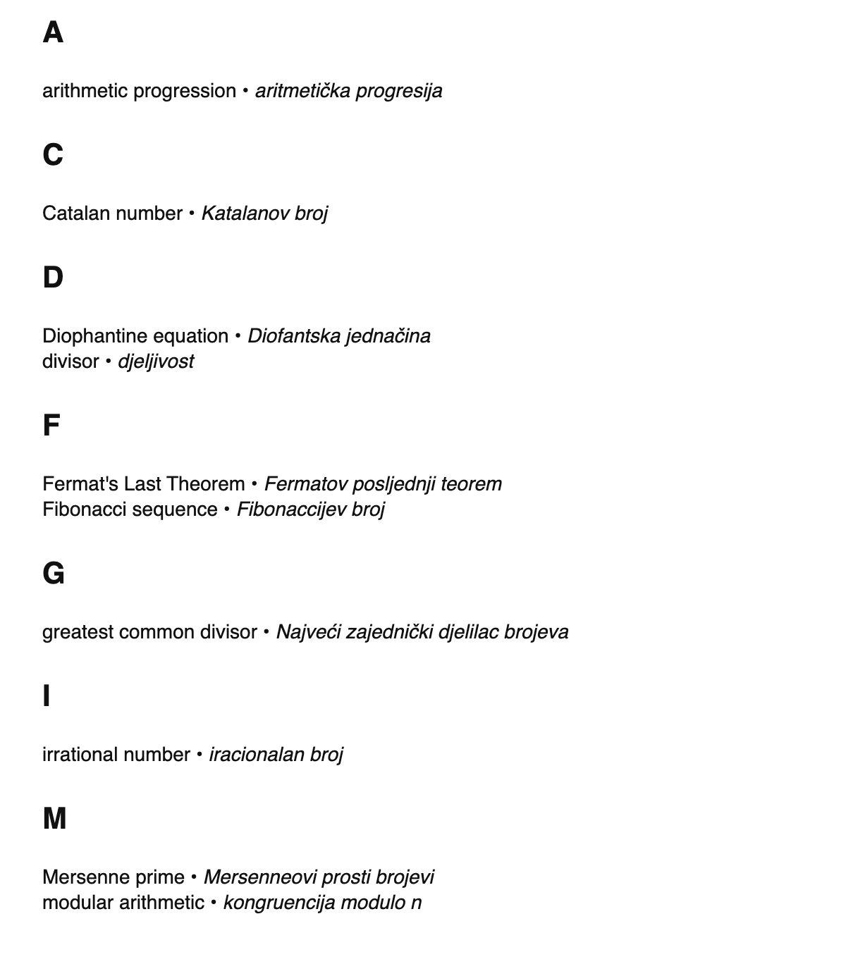 Number theory terms in Bosnian