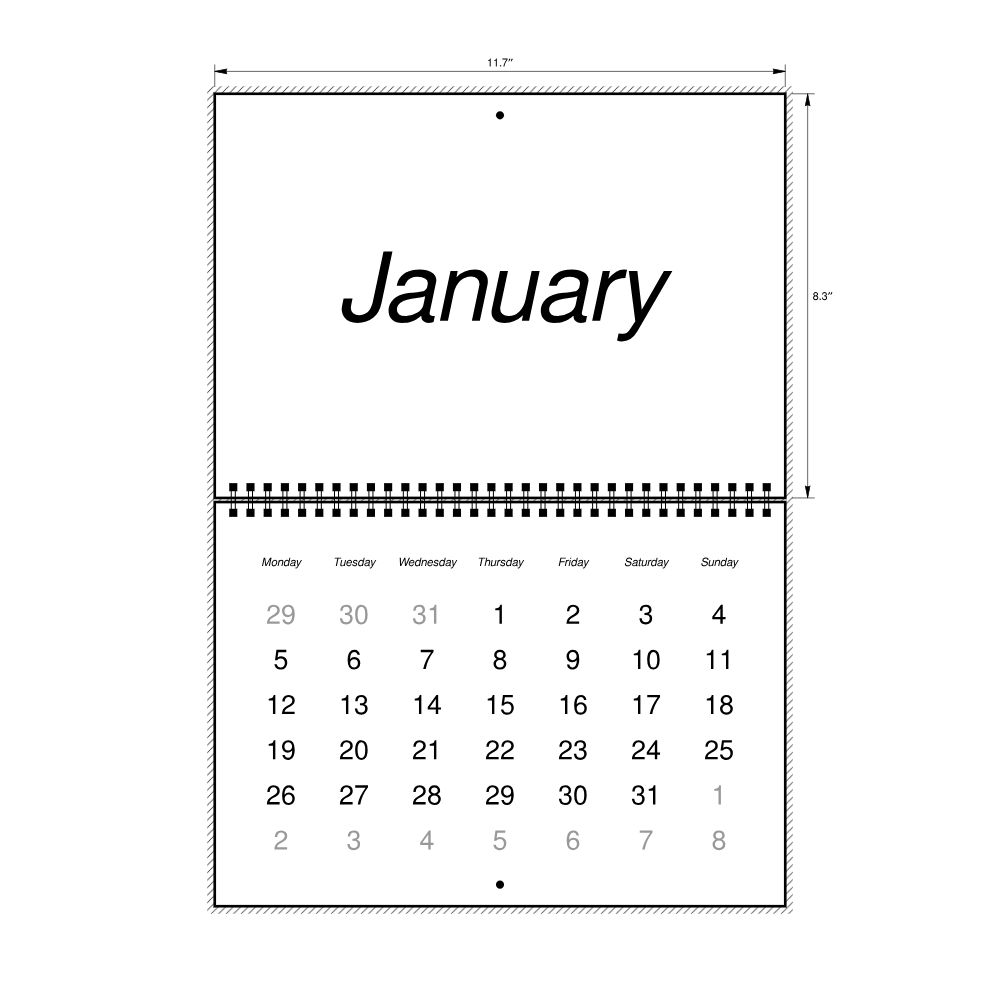 Leskoff 2026 Wall Calendar, English-Labeled, Monday-Start Layout, Wire-Bound, 11.7 x 8.3 in (29.7 x 21.0 cm), image 2 of 2