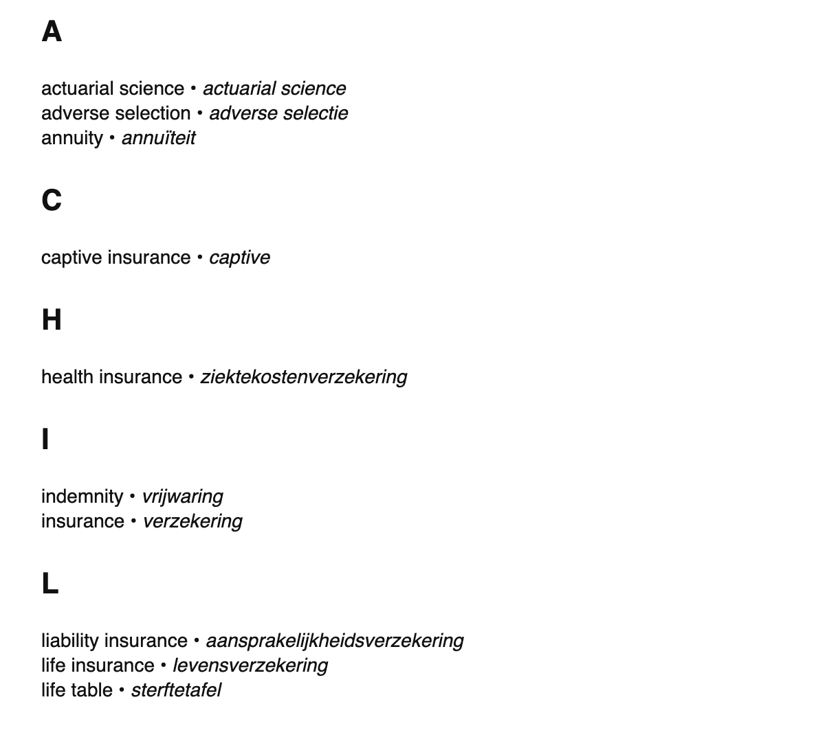 Insurance terms in Dutch