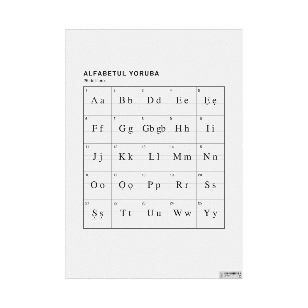 Leskoff Yoruba Alphabet Chart, 23.4 x 33.1 in (59.4 x 84.1 cm, Poster / Wall Chart), Romanian-Labeled, image 1 of 2