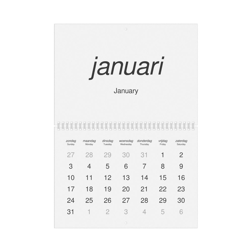 Leskoff 2027 Wall Calendar, Dutch/English-Labeled, Sunday-Start Layout, Wire-Bound, 11.7 x 8.3 in (29.7 x 21.0 cm), image 1 of 1