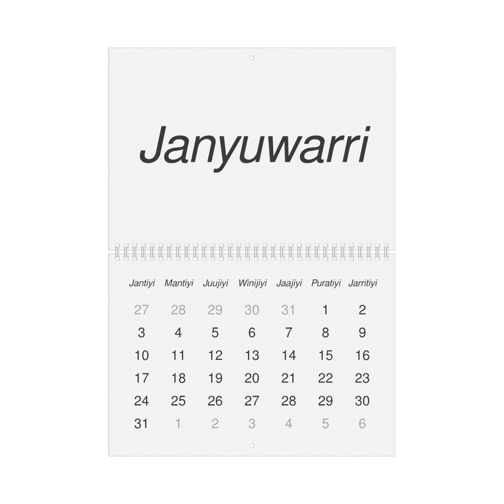 Leskoff 2027 Wall Calendar, Warlpiri-Labeled, Sunday-Start Layout, Wire-Bound, 11.7 x 8.3 in (29.7 x 21.0 cm), image 1 of 1