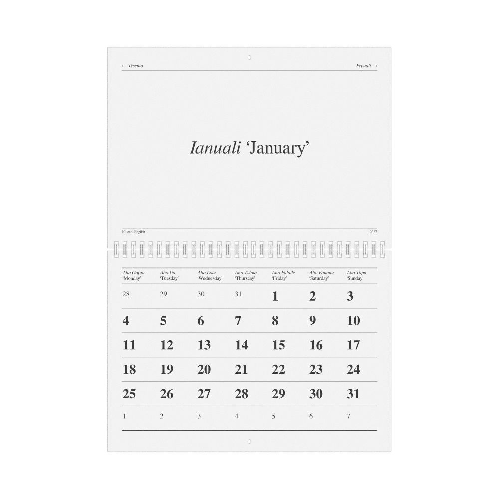 Leskoff 2027 Niuean-Language Calendar, Monday-Start Layout, image 1 of 1